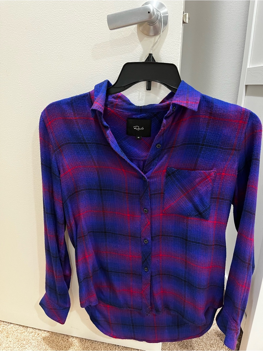 Rails XS Hunter Azure Scarlet Plaid Button Down Shirt